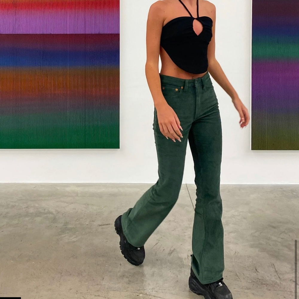 Motel Rocks Corduroy Bootleg Green Pants Size 30